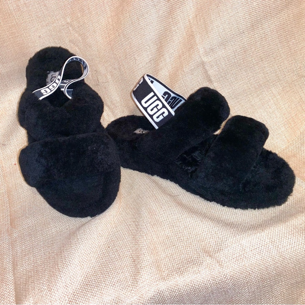 UGG Black Plush Slippers